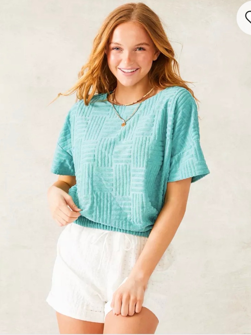 Textured Knit Short Sleeve Top in Aqua